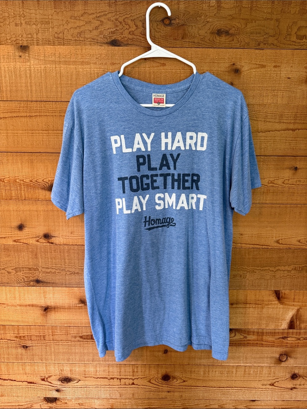 HOMAGE Heather Blue "Play Hard Play Together Play Smart" Graphic Tee
